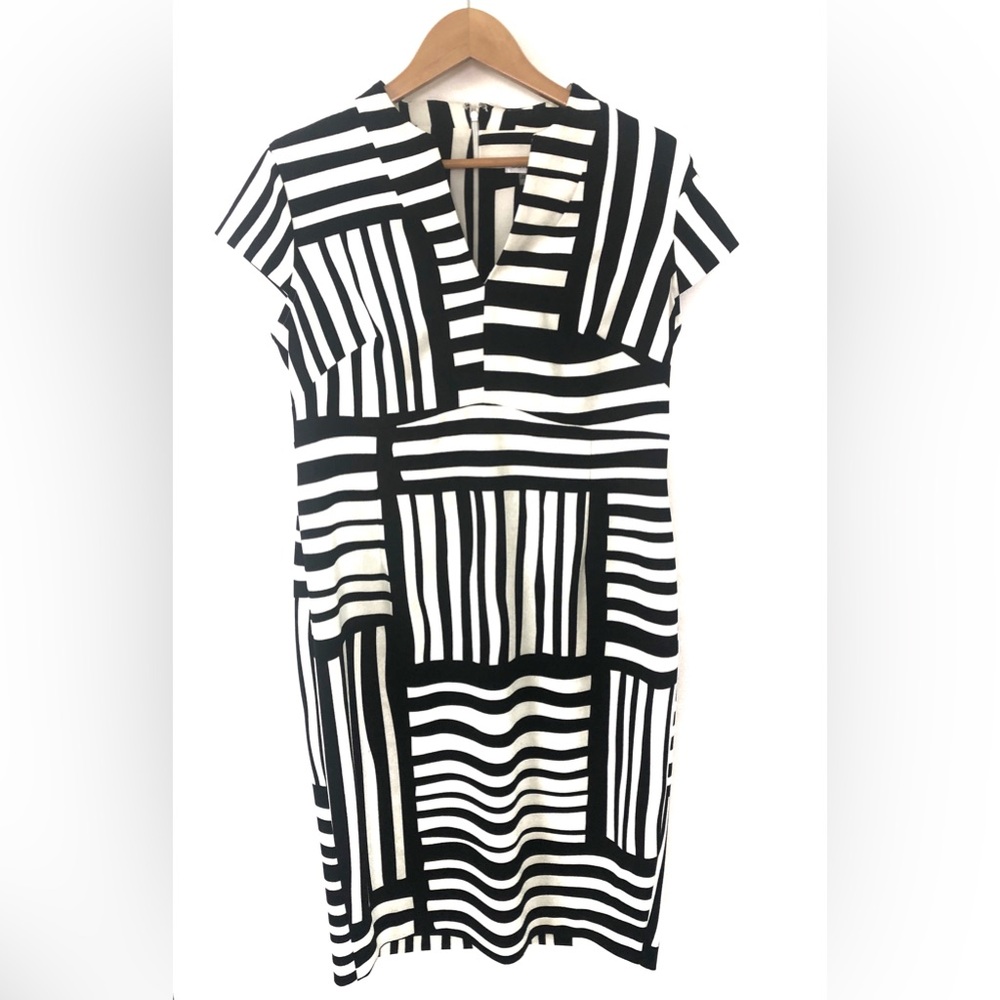 Calvin Klein Sheath Dress Women 14 Black White Striped Geometric Size 14 Career